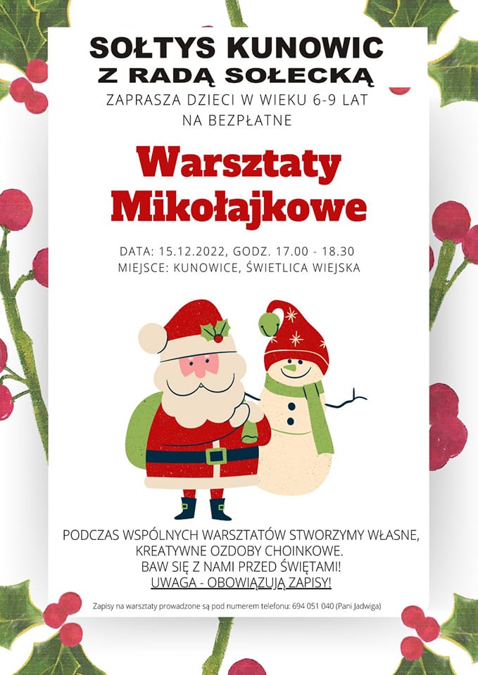 Warsztaty mikołajkowe w Kunowicach