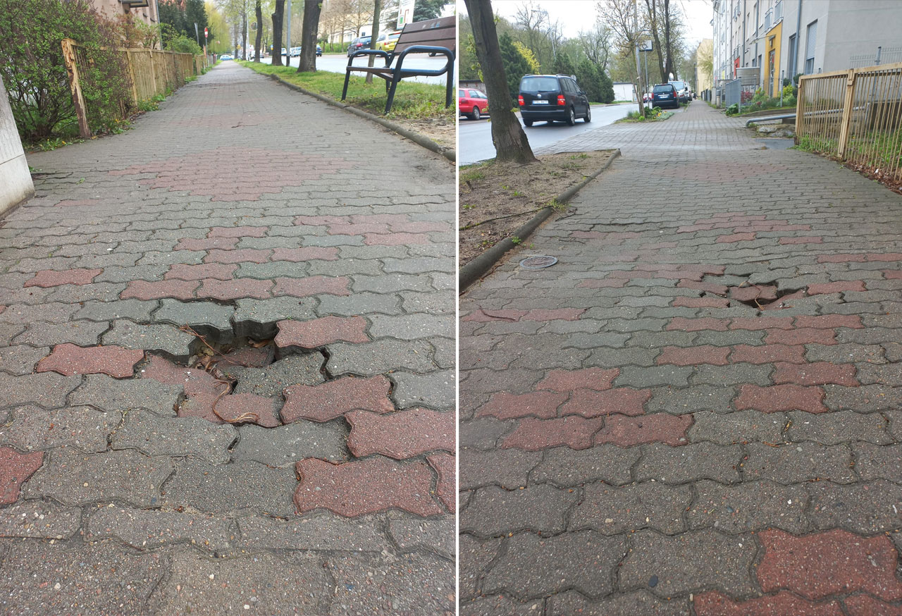 Uszkodzony chodnik na al. Niepodległości