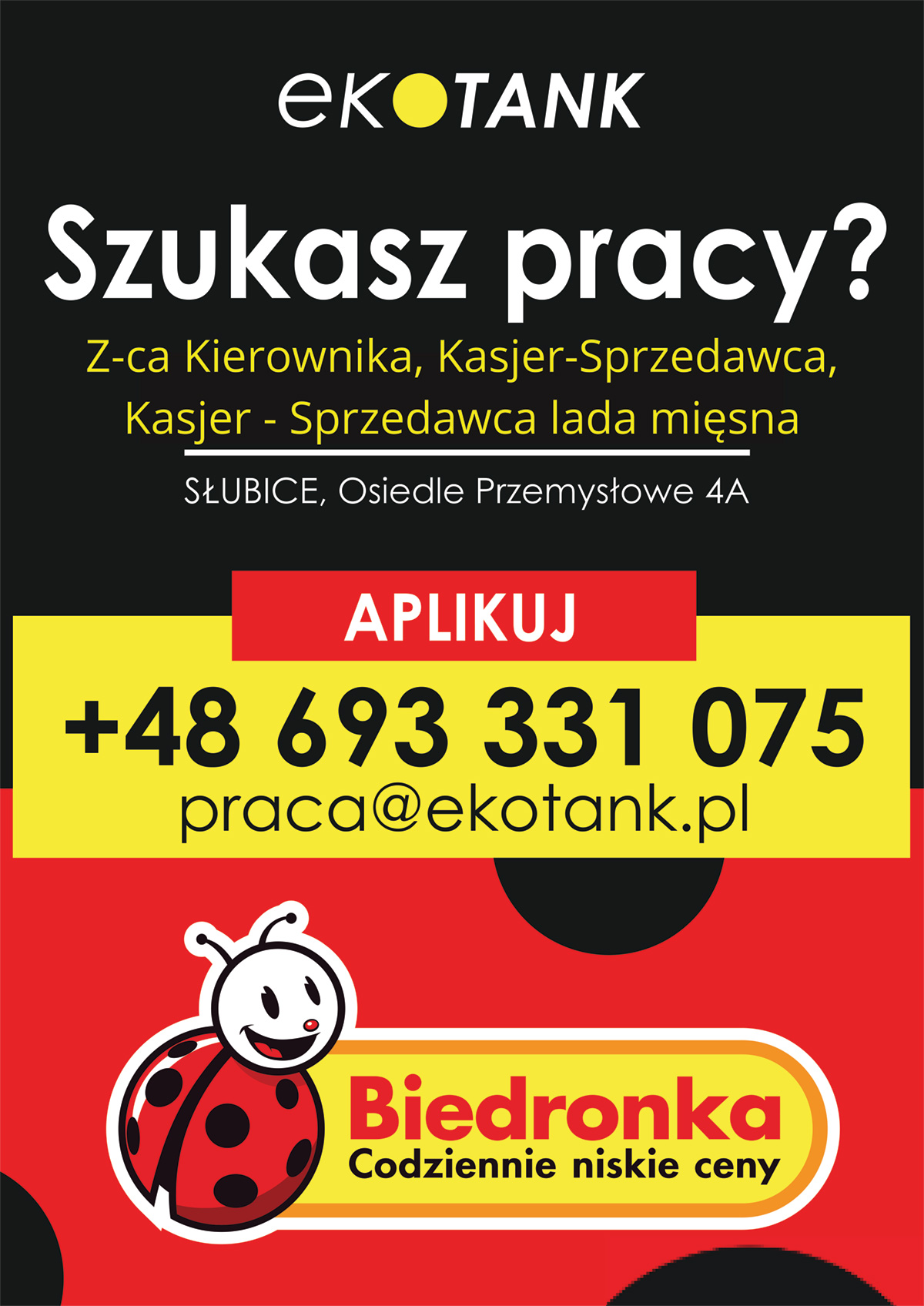 Stacja Ekotank / Biedronka – tu czeka praca