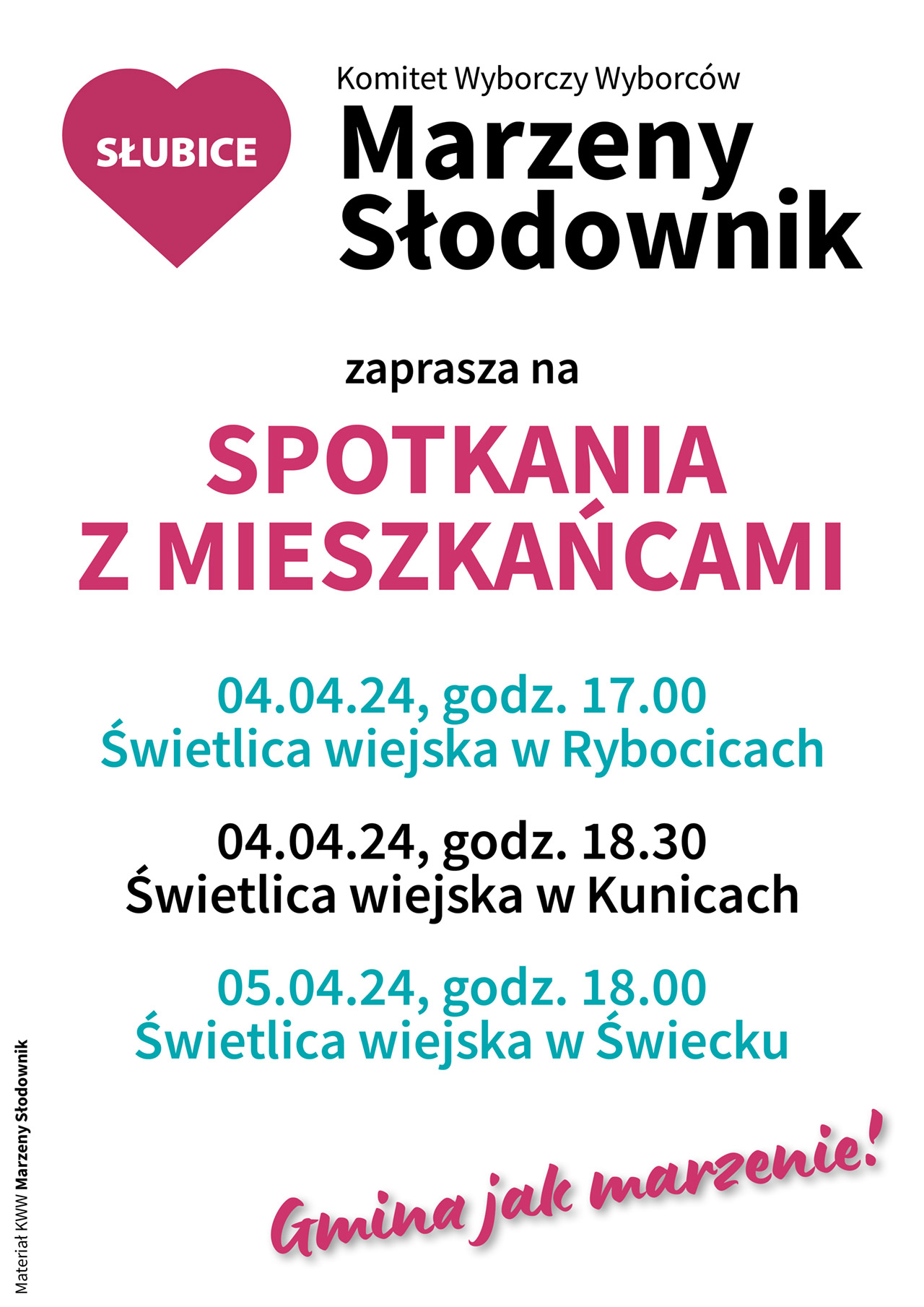 Komitet Wyborczy Wyborców Marzeny Słodownik zaprasza mieszkańców Rybocic, Kunic i Świecka na spotkania